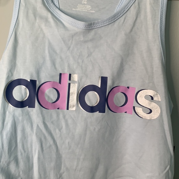 ADDIDAS NWT BLUE SILVER TANK TOP SIZE GIRLS L 14 - Picture 3 of 5